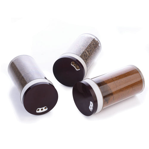 Revolving masala box shown from the side with all 12 spice jars filled