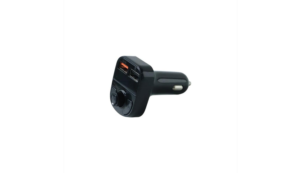 Bluetooth Car Charger – angled view showing dual USB ports and control knob