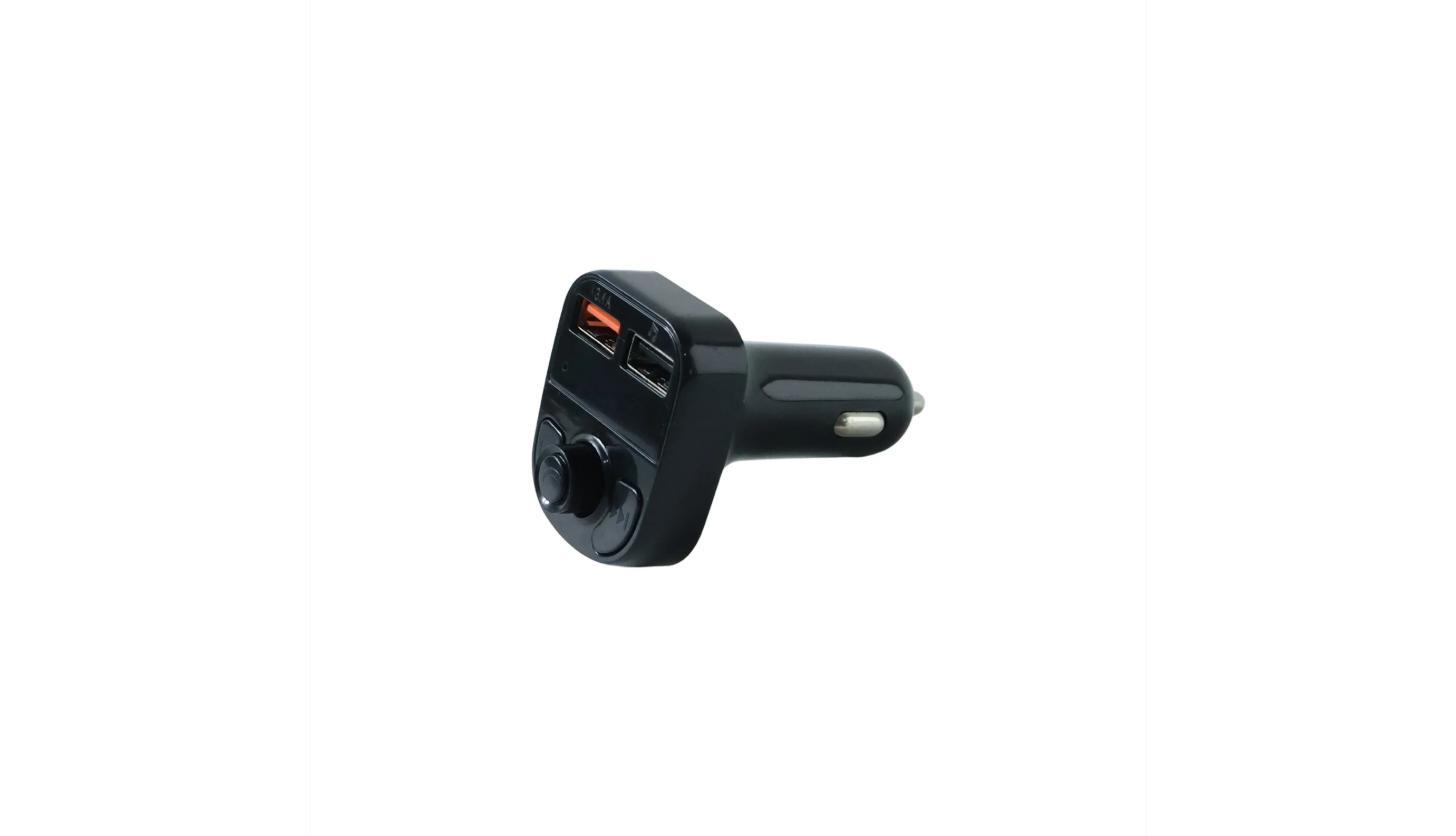 Bluetooth Car Charger – angled view showing dual USB ports and control knob