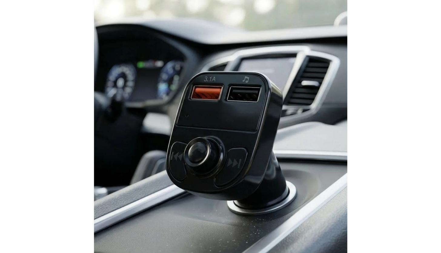 Bluetooth Car Charger mounted on car dashboard – usage in vehicle